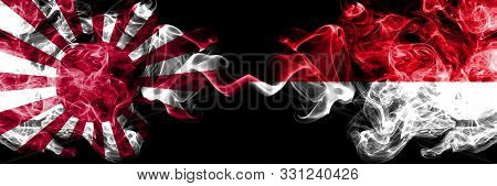 Japan Rising Sun Naval Vs Monaco, Monacan Smoky Mystic States Flags Placed Side By Side. Thick Color