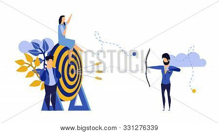 Goal Strategy Teamwork Journey Target With Bow Arrow. Achievement Action Business Communication Job 
