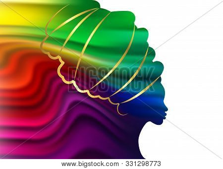 Beautiful Colorful Silhouette Of Afro Woman In Wave Liquid Shape. Template For Beauty Center Concept