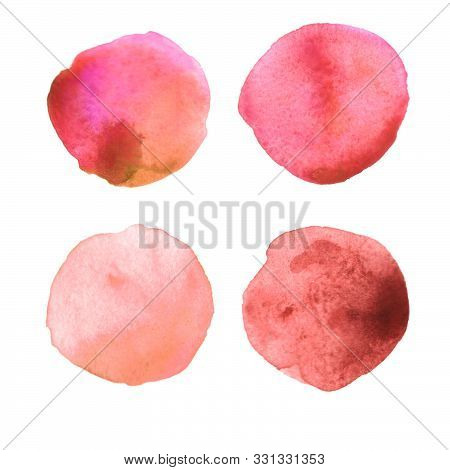 Set Of Red Watercolor Spots Isolated On White Background
