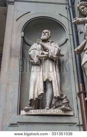 Florence, Italy - August 26, 2018: Statue Of Galileo Galilei In Piazza Della Signoria