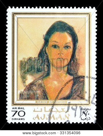 Cancelled Postage Stamp Printed By Ajman State, That Shows Painting Kathy By Alexander Rutsch, Circa