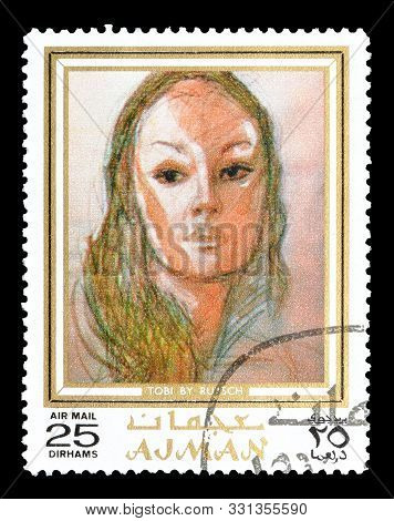 Cancelled Postage Stamp Printed By Ajman State, That Shows Painting Tobi By Alexander Rutsch, Circa 