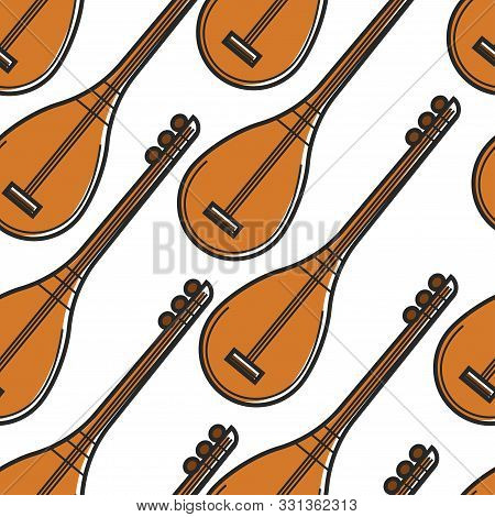 Baglama Turkish National Musical Instrument Seamless Pattern