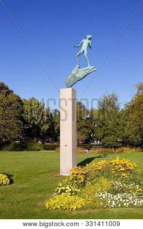 Eskilstuna, Sweden - September 13, 2019: The Sculpture The Hand Of God By Carl Milles