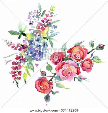 Bouquet Floral Botanical Flowers. Watercolor Background Illustration Set. Isolated Bouquets Illustra