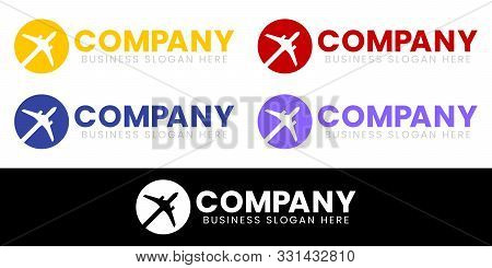 World Travel Circle Airplane Silhouette Logo Design. For Flight, Airline Or Holiday Tour Agency And 