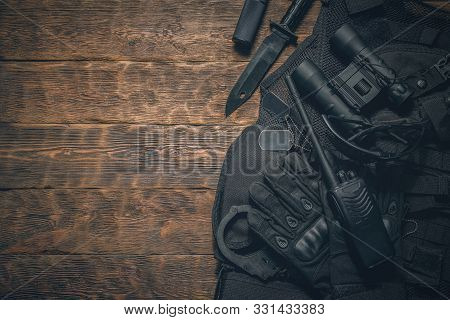Special Force Agent Table Flat Lay Concept Background With Copy Space.