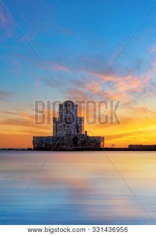 Methoni Castle in Pelloponese Greece at sunset