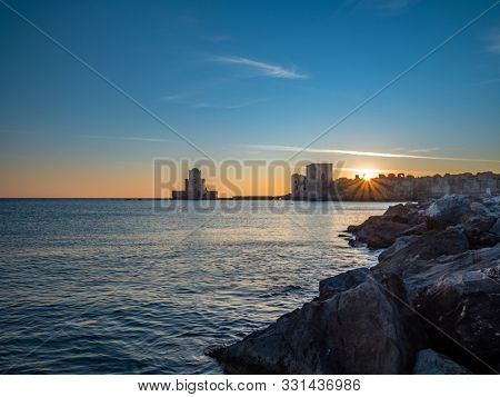 Methoni Castle in Pelloponese Greece at sunset