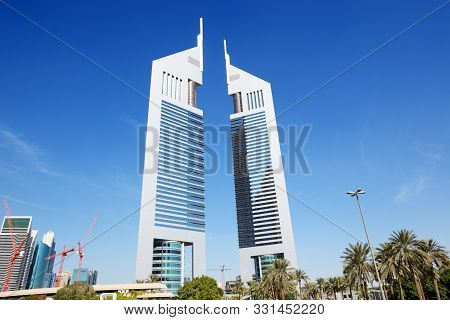 Dubai, Uae - November 19: The Emirates Towers Skyscrapers On November 19, 2017. The Emirates Towers 