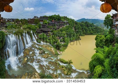 Furong ancient village and waterfall - Hunan China - travel background