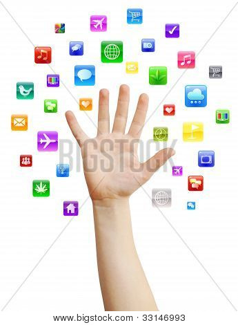 Hånd med apps omkring