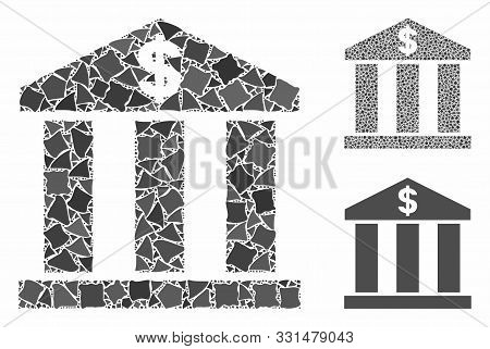 Bank Building Mosaic Of Tremulant Parts In Variable Sizes And Shades, Based On Bank Building Icon. V