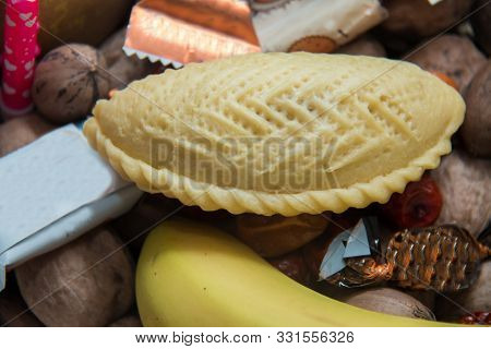 Shekerbura Dessert For Novruz Holiday . Isolated And Macro Shot Of Novruz Holiday Cookie Shekerbura 