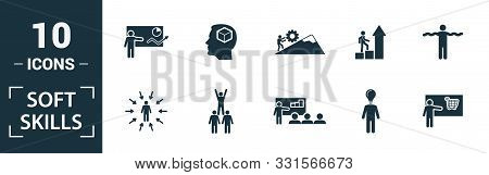 Soft Skills Icon Set. Include Creative Elements Team Spirit, Personality, Self-promotion, Motivating