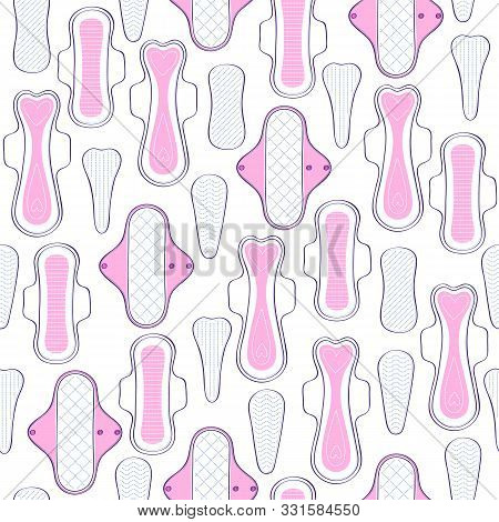 Feminine Hygiene Background - Sanitary Napkins And Pantyliners Seamless Pattern. Women Menstrual Per