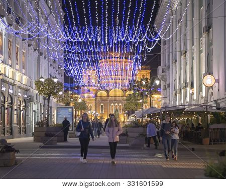 Rostov-on-don;russia, October 26, 2019: Citizens Walk Along Soborny Lane