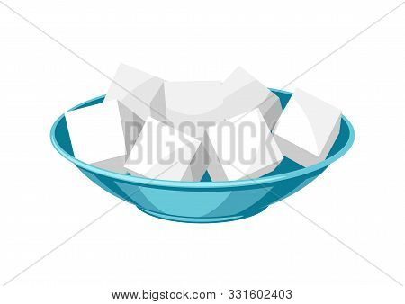 Plate With Cube Lump Sugar. Illustration For Bars And Restaurants.