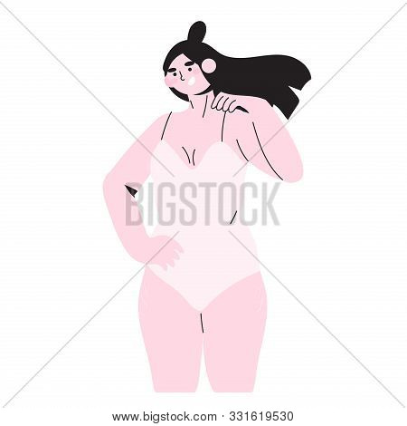 Vector Illustration Of A Self Confident Woman In Spanx Lingerie Or Swimsuit Who Is Comfortable With 