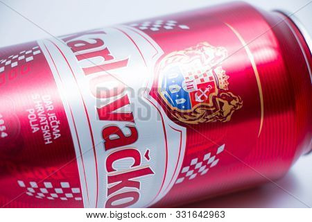 Geneva/switzerland - 03.03.2019 :  Beer Can Of Karlovacko Croatian  Croatia