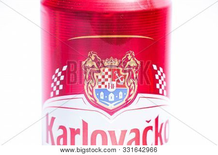 Geneva/switzerland - 03.03.2019 :  Beer Can Of Karlovacko Croatian  Croatia