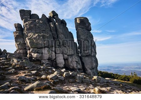 Granite Inselbergs On A Sunny Day During Autumn In The Giant Mountains In Poland