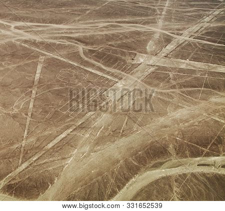 Nazca Or Nasca Mysterious Lines And Geoglyphs Aerial View, Landmark In Peru