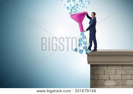 Data monetization concept with funnel and businessman