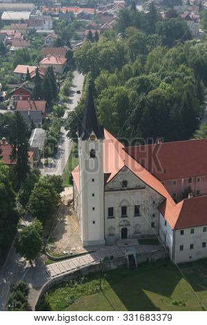 SAMOBOR, CROATIA - JUNE 19, 2011: Church of the Assumption of the Virgin Mary and Franciscan Monastery in Samobor, Croatia