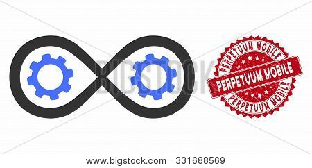 Vector Perpetuum Mobile Icon And Grunge Round Stamp Seal With Perpetuum Mobile Caption. Flat Perpetu