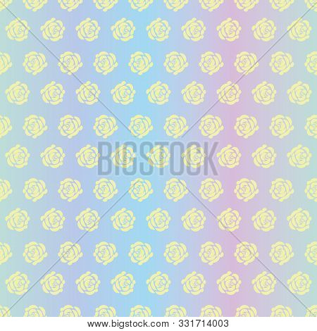 A Seamless Vector Pattern With Rose Flowre Silhouettes On A Rainbow Gradient Background. Girly Srace