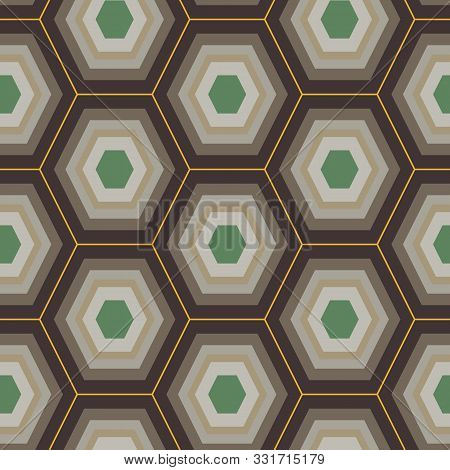 A Seamless Vector Pattern With Honeycomb Shaped Pattern In Brown And Green Colors. Geometric Surface