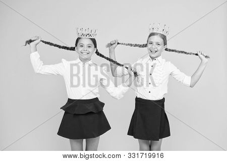 Egoist Concept. Prom Queen. Childhood Pride. Education Success. Back To School. Selfish Small Girls 