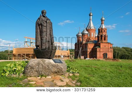 Volgoverhovye, Tver Region, Russia - August 6, 2019: Monument To St. Nicholas The Wonderworker. Volg