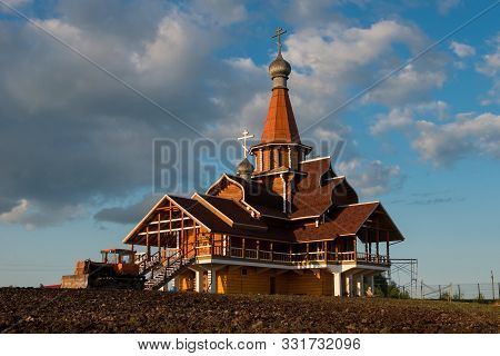 The Church Of German Stolobensky In Sosnici On A Summer Evening At Sunset. Built In The Style Of Nov