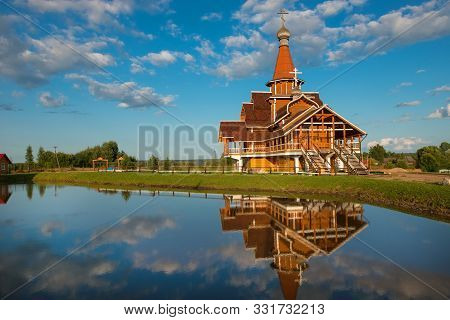 The Church Of German Stolobensky In Sosnici On A Summer Evening At Sunset. Built In The Style Of Nov