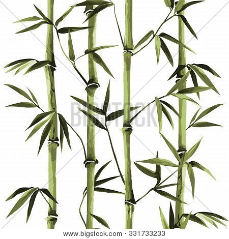 Bamboo Seamless Vertical Border On White Background