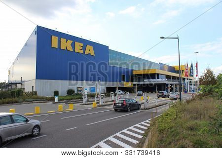Gent, Belgium, 28 October 2019: View Of The Ikea Warehouse Store In Gent. Ikea Is A European Multina