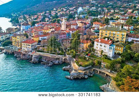 Town Of Lovran And Lungomare Sea Walkway Aerial View, Kvarner Bay Of Croatia