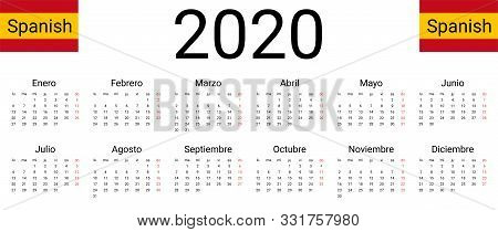Spanish 2020 Calendar. Vector Design Template Start From Monday. All Months For Wall Calendar