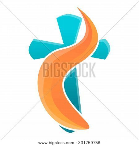 Blue Orange Cross Icon. Cartoon Of Blue Orange Cross Vector Icon For Web Design Isolated On White Ba