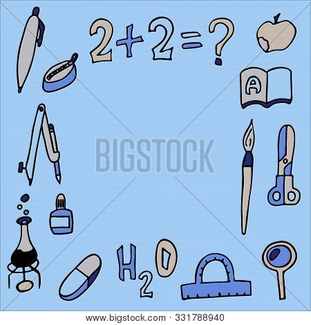 Frame Set Of School Things. Doodle Outline Stock Vector Illustration
