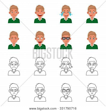 Vector Illustration Of Face And Boy Sign. Set Of Face And Expression Stock Vector Illustration.
