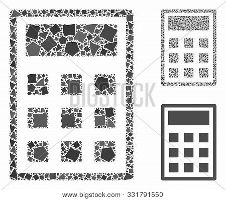 Calculator Mosaic Of Bumpy Parts In Various Sizes And Color Hues, Based On Calculator Icon. Vector R