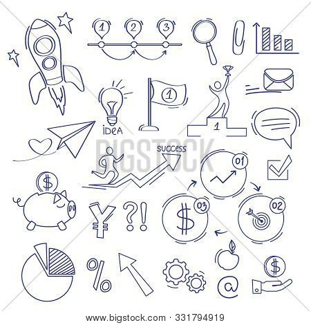 Finance Doodle. Business Commerce Money Investment And Growth Bank Vector Sketch Icons Set. Illustra