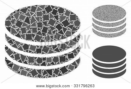 Coin Stack Mosaic Of Ragged Items In Different Sizes And Shades, Based On Coin Stack Icon. Vector Ra