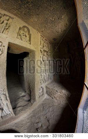 Kanheri Caves City Mumbai State Maharashtra In India. It Is A Ancient Monuments And Old Temple Build