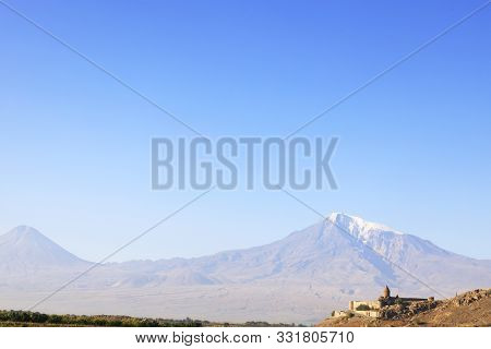 Chor Virap Monastery In Front Of Mount Ararat, Ararat Province, Armenia.