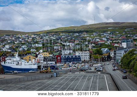 Torshawn, Faroe Islands, Denmark - July 05, 2019: Harbour In Bay Of Torshawn, Which Is The Capital C